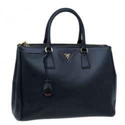 Pre Owned Prada Black Saffiano Lux Double-Zip Tote