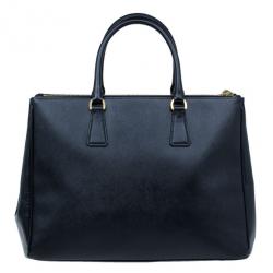 Pre Owned Prada Black Saffiano Lux Double-Zip Tote
