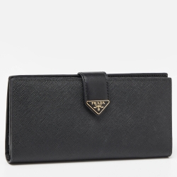 Pre Owned Prada Black Leather Saffiano Leather Wallet