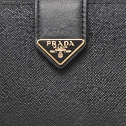 Pre Owned Prada Black Leather Saffiano Leather Wallet
