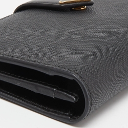 Pre Owned Prada Black Leather Saffiano Leather Wallet