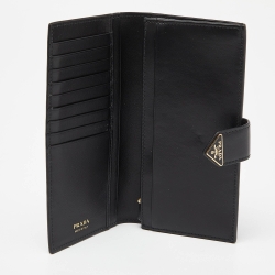 Pre Owned Prada Black Leather Saffiano Leather Wallet