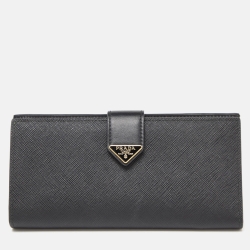 Pre Owned Prada Black Leather Saffiano Leather Wallet