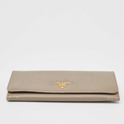 Prada Grey Saffiano Leather Flap Continental Wallet