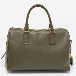 Pre Owned Prada Olive Green Saffiano Leather Bowler Bag