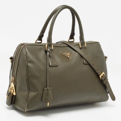 Prada Olive Green Saffiano Leather Bowler Bag