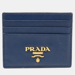 Pre Owned Prada Blue Saffiano Leather Card Holder