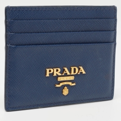 Pre Owned Prada Blue Saffiano Leather Card Holder