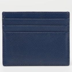 Pre Owned Prada Blue Saffiano Leather Card Holder