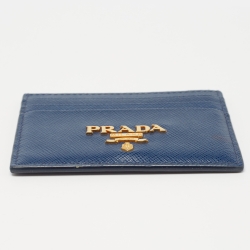 Pre Owned Prada Blue Saffiano Leather Card Holder