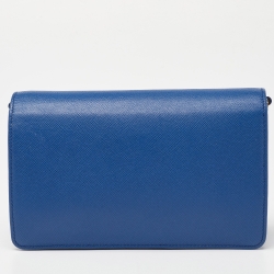 Pre Owned Prada Blue Saffiano Leather Wallet on Chain