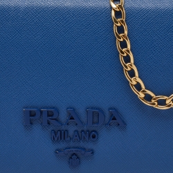 Pre Owned Prada Blue Saffiano Leather Wallet on Chain