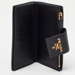 Prada Black Saffiano Metal Leather Compact Wallet