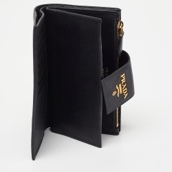 Prada Black Saffiano Metal Leather Compact Wallet