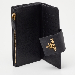 Prada Black Saffiano Metal Leather Compact Wallet