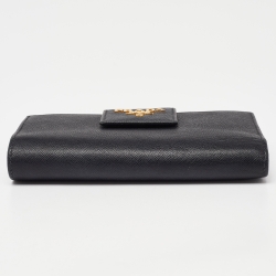 Prada Black Saffiano Metal Leather Compact Wallet