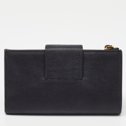 Prada Black Saffiano Metal Leather Compact Wallet