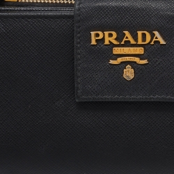 Prada Black Saffiano Metal Leather Compact Wallet