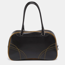 Pre Owned Prada Choco Brown/Yellow Easy Calf Leather Bowler Bag