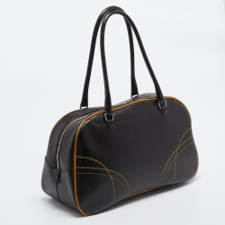 Pre Owned Prada Choco Brown/Yellow Easy Calf Leather Bowler Bag