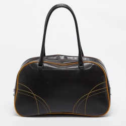 Pre Owned Prada Choco Brown/Yellow Easy Calf Leather Bowler Bag
