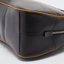 Pre Owned Prada Choco Brown/Yellow Easy Calf Leather Bowler Bag