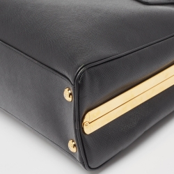 Prada Black Saffiano Lux Leather Pyramid Frame Satchel