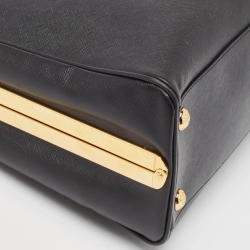 Prada Black Saffiano Lux Leather Pyramid Frame Satchel