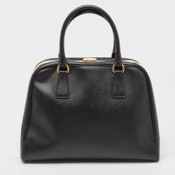 Prada Black Saffiano Lux Leather Pyramid Frame Satchel