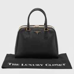 Prada Black Saffiano Lux Leather Pyramid Frame Satchel