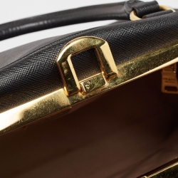 Prada Black Saffiano Lux Leather Pyramid Frame Satchel