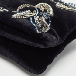 Pre Owned Prada Black Velvet Crystals Embellished Fold Over Clutch