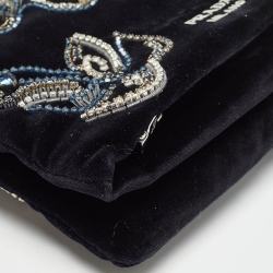 Pre Owned Prada Black Velvet Crystals Embellished Fold Over Clutch