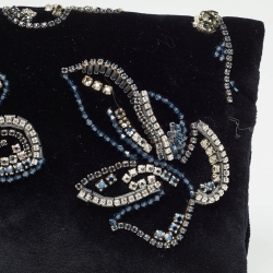 Pre Owned Prada Black Velvet Crystals Embellished Fold Over Clutch