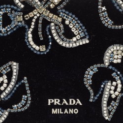 Pre Owned Prada Black Velvet Crystals Embellished Fold Over Clutch
