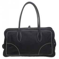 Pre Owned Prada Black Tessuto Framed Satchel