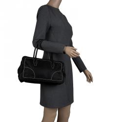 Pre Owned Prada Black Tessuto Framed Satchel