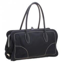 Pre Owned Prada Black Tessuto Framed Satchel