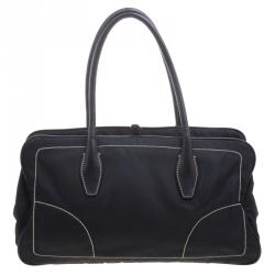 Pre Owned Prada Black Tessuto Framed Satchel