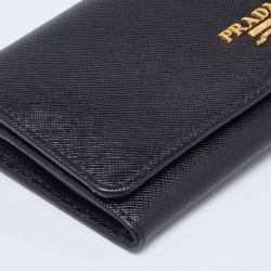 Pre Owned Prada Black Saffiano Metal Leather Logo Flap Continental Wallet