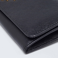 Pre Owned Prada Black Saffiano Metal Leather Logo Flap Continental Wallet