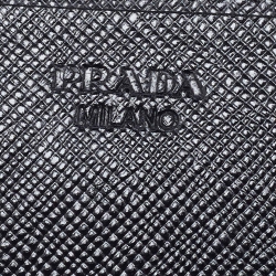 Pre Owned Prada Black Saffiano Metal Leather Logo Flap Continental Wallet