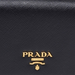Pre Owned Prada Black Saffiano Metal Leather Logo Flap Continental Wallet