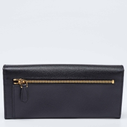 Pre Owned Prada Black Saffiano Metal Leather Logo Flap Continental Wallet