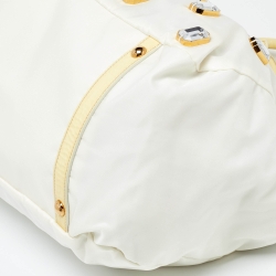 Pre Owned Prada Light Yellow/Cream Nylon and Patent Leather Crystals Embellished Tote