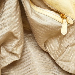 Pre Owned Prada Light Yellow/Cream Nylon and Patent Leather Crystals Embellished Tote