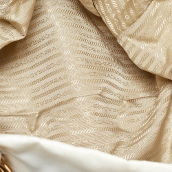 Pre Owned Prada Light Yellow/Cream Nylon and Patent Leather Crystals Embellished Tote