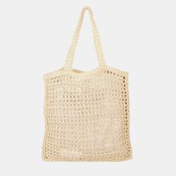 Pre Owned Prada Beige Raffia Crochet Tote Bag
