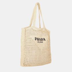 Pre Owned Prada Beige Raffia Crochet Tote Bag