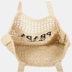 Pre Owned Prada Beige Raffia Crochet Tote Bag